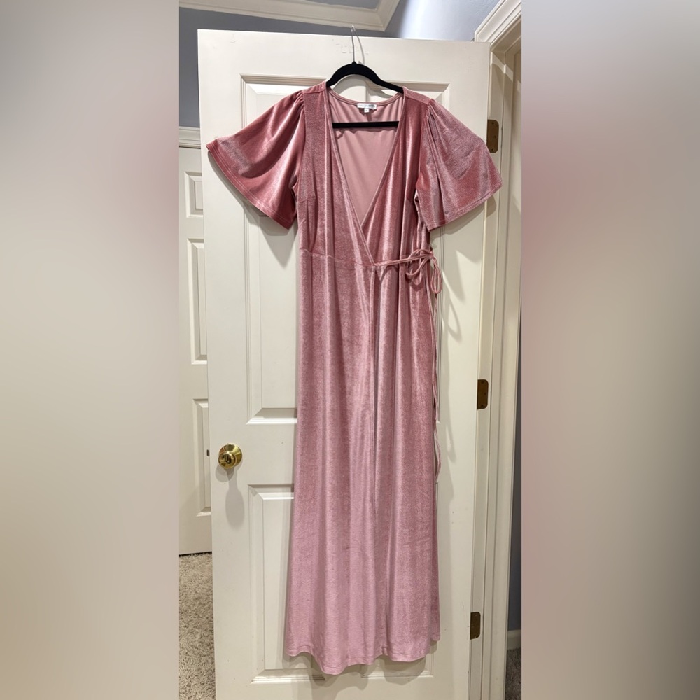 Baltic Born Elegant Rose Pink velvet  wrap Dress bridesmaid wedding XL